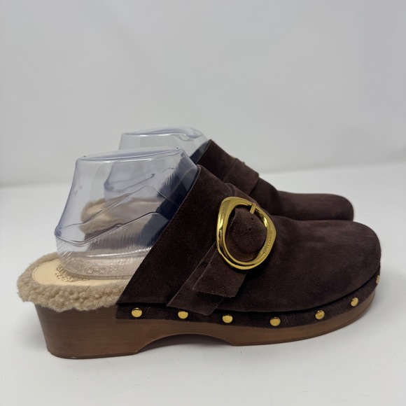 Vince Camuto Shoes - Vince Camuto Canzenee Suede Clogs Mules Women Size 9 Chocolate Brown Buckle